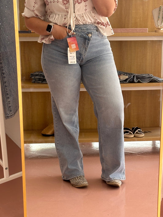 Calça de ganga cruzada